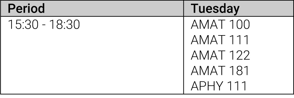 Tutoring timetable